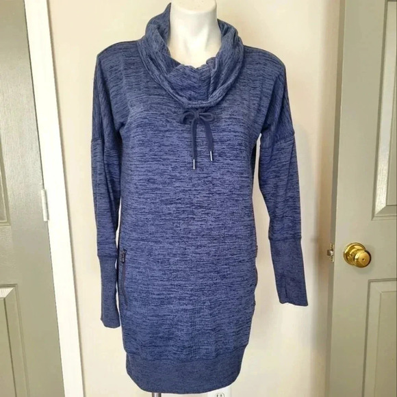 Athleta Dresses & Skirts - Athleta Sport It Cowl Neck Sweatshirt Blue Heathered Dress(S)